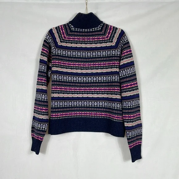J. Crew Sweater Size XL Fair Isle Navy And Pink 100% Wool - Picture 4 of 9
